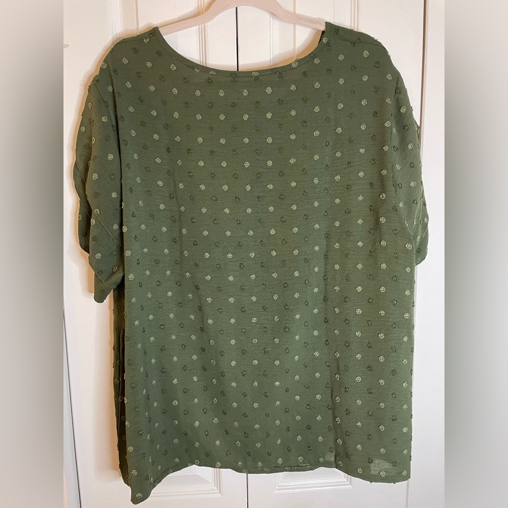Olive Green Eyelet Short Sleeve Blouse - Picture 4 of 5